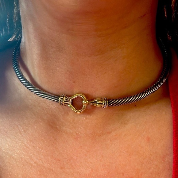14K Gold and Silver Twisted Rope Choker Necklace - Picture 3 of 10